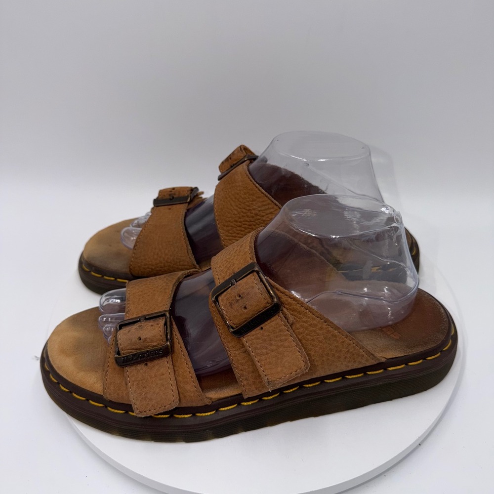 Dr. Martens Josef Tan Leather Double Buckle Slide Sandals Mens 10 AirWair Sole